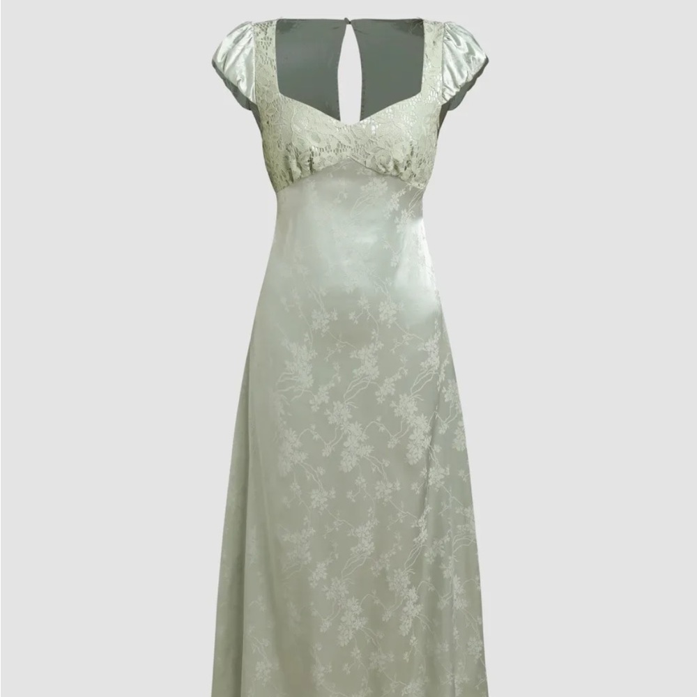 Bridgerton light green floral satin maxi dress